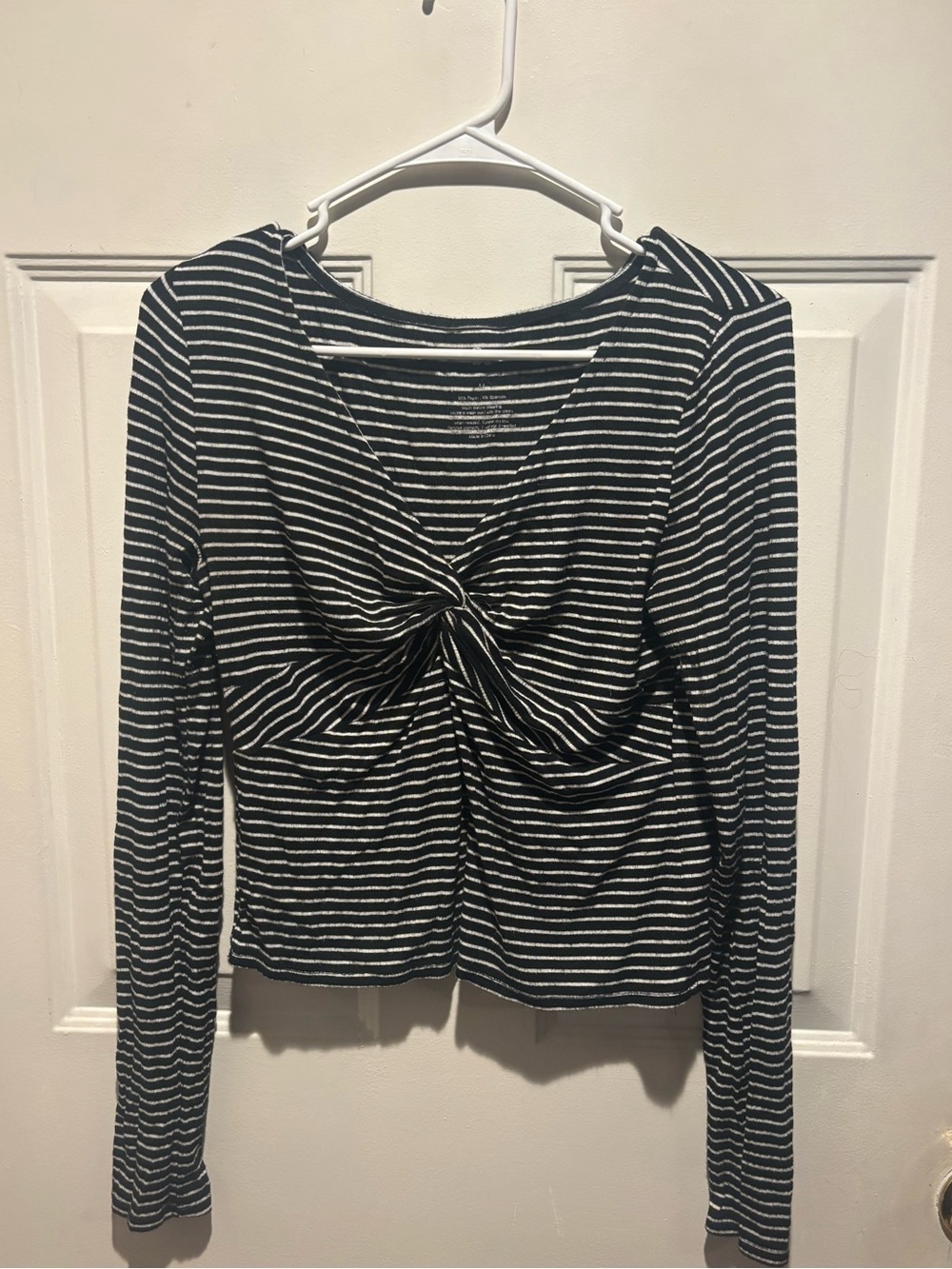 Striped Black & White Twist-Front Long Sleeve Top